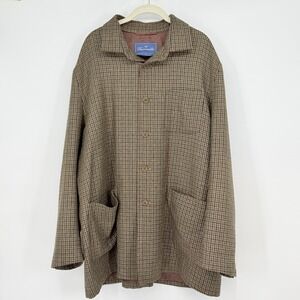 Faconnable Virgin Wool Tweed Coat Jacket Brown Blue XL France